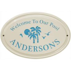 Palm Tree Ceramic Oval Welcome To Our Pool Plaque