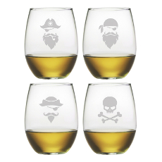 Pirate Faces Stemless Wine Glass Assortment S/4