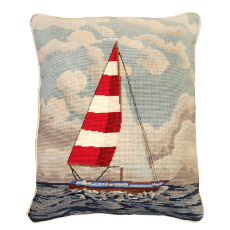 Red And White Sailboat Needlepoint Pillow