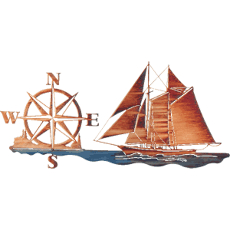30 Inch Sailboat with Compass Rose Metal Wall Art