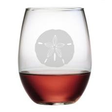 Sand Dollar Etched Stemless Wine Glass Set