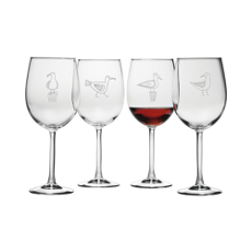 Busy Seagulls Etched Stemmed Wine Glass Set