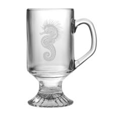 Seahorse Etched Footed Mug Glass Set