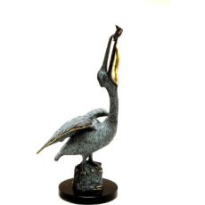 Pelican Eating Fish Brass Statue