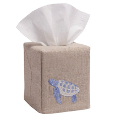 Sea Turtle Tissue Box Natural Linen Cover  