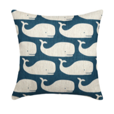 Whales Navy Linen Pillow