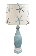 Weathered Seaside Villa Casual Pedestal Lamp w/White Rope Accent- Handpainted Starfish Shade