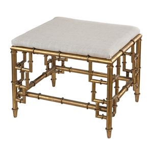 Stool With Bamboo Frame In Gold Leaf And Linen Seat