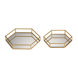 Set Of 2 Mirrored Hexagonal Trays