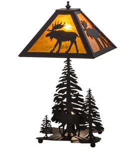 21"H Moose Through The Trees W/Lighted Base Table Lamp