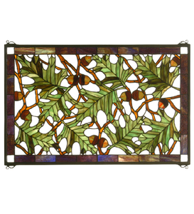 28"W X 18"H Acorn & Oak Leaf Stained Glass Window