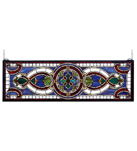 35"W X 11"H Evelyn In Lapis Transom Stained Glass Window