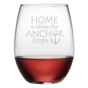 Where The Anchor Drops Etched Stemless Wine Glass Set