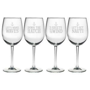 Down The Hatch Etched Stemmed Wine Glass Set