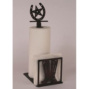 Coastal Lamp Iron Boot Paper Towel/Napkin Holder W/ Horseshoe Topper