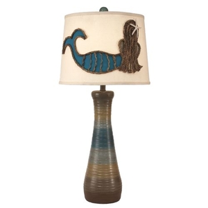 Coastal Lamp Ribbed Hour Glass Pot W/ Mermaid Lamp Shade