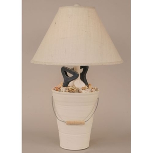 Coastal Lamp Bucket Of Shells W/ Shovel Handles