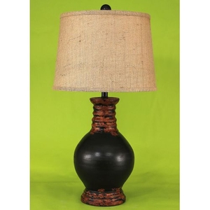 Coastal Lamp Round Pot W/ Ribbed Neck - Aged Black