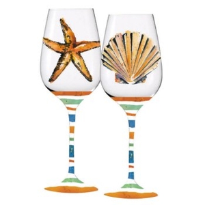 2 Assorted Coastal Stemmed Wine Glasses