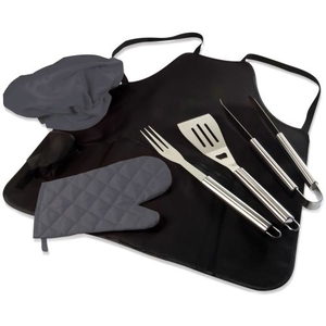 Bbq Apron Tote Pro Black With Brushed Steel Barbecue Tools