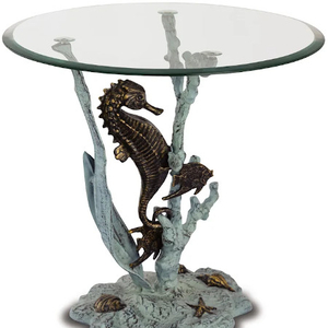 Seahorse Glass Top End Table