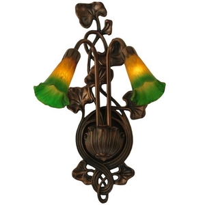 11" W Amber/Green Pond Lily 2 Lt Wall Sconce