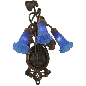 10.5" W Blue Pond Lily 3 Lt Wall Sconce