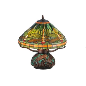 17" H Tiffany Dragonfly W/Tiffany Mosaic Base Table Lamp