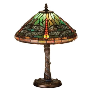 16" H Tiffany Dragonfly W/ Twisted Fly Mosaic Base Accent Lamp