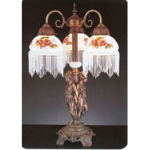 24" H Rose Bouquet 3 Arm Fringed Accent Lamp