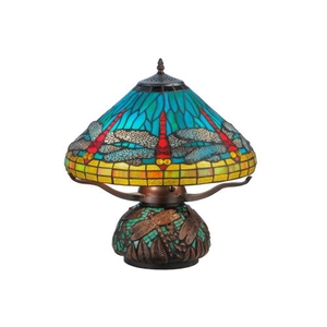 17" H Tiffany Dragonfly W/Tiffany Mosaic Base Table Lamp
