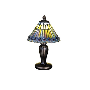 12" H Tiffany Jeweled Peacock Mini Lamp