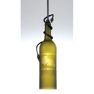 3" W Tuscan Vineyard Etched Grapes Wine Bottle Mini Pendant