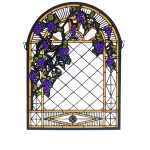 16" W X 22" H Grape Diamond Trellis Stained Glass Window