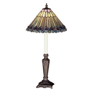 23" H Tiffany Jeweled Peacock Buffet Lamp