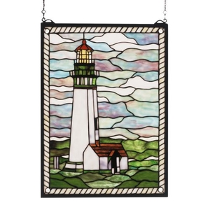 15" W X 20" H Yaquina Head Lighthouse Stained Glass Window