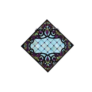 25.5" W X 25.5" H Jeweled Grape Stained Glass Window