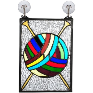 6" W X 9" H Ball Of Yarn W/Needles Stained Glass Window