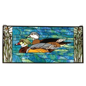 35" W X 16" H Wood Ducks Stained Glass Window