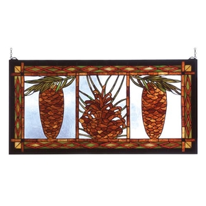 36" W X 18" H Northwoods Pinecone Stained Glass Window