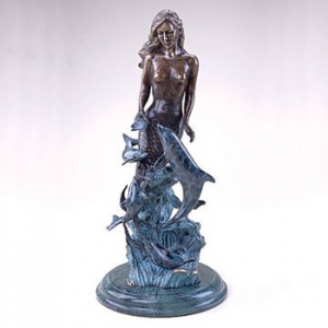 Mermaid With Dolphins Statue