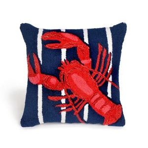 Liora Manne Frontporch Lobster On Stripes Indoor/Outdoor Pillow - Navy, 18" Square