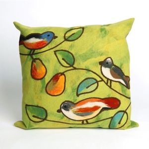 Liora Manne Visions Iii Song Birds Indoor/Outdoor Pillow - Green, 20" Square