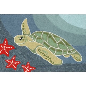 Liora Manne Frontporch Sea Turtle Indoor/Outdoor Rug - Blue, 20" By 30"