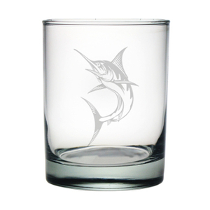Marlin Double On The Rocks (Dor), 13.5Oz.  Etched Glass Set