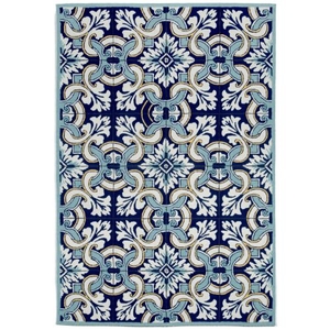 Liora Manne Ravella Floral Tile Indoor/Outdoor Rug - Blue, 7'6" By 9'6"