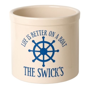 Personalized Life Is Better On A Boat Crock, Bristol Crock With Dark Blue Etching