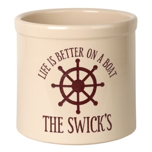 Personalized Life Is Better On A Boat Crock, Bristol Crock With Red Etching