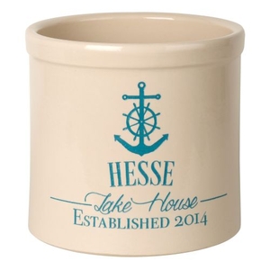 Personalized Anchor Lake House Crock, Bristol Crock With Sea Blue Etching