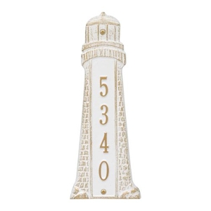 Personalized Lighthouse Vertical Plaque, White / Gold